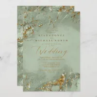 Remy ID644  Marble Glitter Wedding Sage Green Invitation