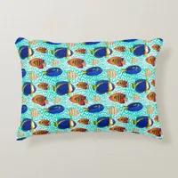 Colorful Tropical Aquarium Fish on Coral Pattern Accent Pillow