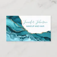 Makeup elegant typography teal agate business card