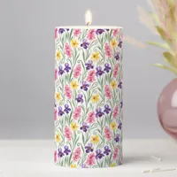 Daffodil Yellow, Iris Purple, Hyacinth Pink Floral Pillar Candle