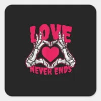 Funny Valentines Day Skeleton Heart Hands Square Sticker