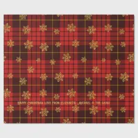 Highland Hearth Tartan Gold Snowflake Personalized Wrapping Paper