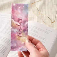 Pink and Gold Sparkling Galaxy Personalized Bookmarks
