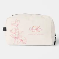 Wildflowers line art pink cream monogram name dopp kit