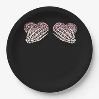 Funny Valentines Day Skeleton Hands Hearts Girl Paper Plates