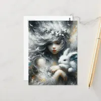 Cute Fairy and Her Adorable Rabbit Postcard