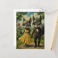 Surreal Squirrel Couple Walk in the Park Postcard