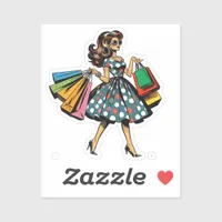 Let's Go Shopping! Funny Woman with Bags Sticker