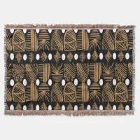 Caribbean Tribal Mudcloth: Black, White, Gold Throw Blanket