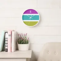 Monogram Green Blue Stripe Contemporary Wall Clock