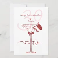 Tini Bit Older Modern Bow Cherry Martini Birthday Thank You Card