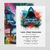 Any Age Unlocked Colorful Gamer Gaming Birthday Invitation