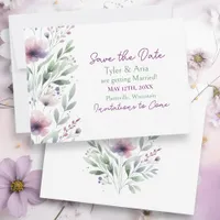 Sage Green and Plum Purple Botanical Wedding Save The Date