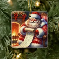 Santa with his List Personalized Ceramic Ornament