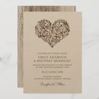 Floral Heart Wedding Invitations | Brown Kraft