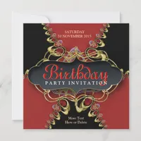 Black Red Lace Exotic Birthday Party  Invitation