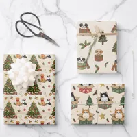 Kittens, Puppies, and Christmas Trees Pattern Wrapping Paper Sheets