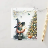 AI Generated Witch and a Yule Tree Postcard