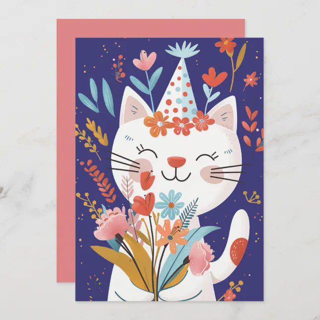 Cute Cat Celebration Birthday Invitation Card