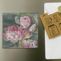 Ellis Rowan Sacred Lotus Water Lily Vintage Flower Stone Magnet