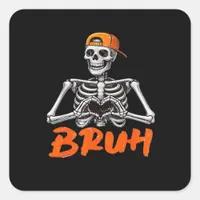 Bruh Skeleton Hand Heart Halloween Costumes Men Cl Square Sticker
