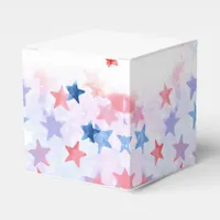 Watercolor Wash with Red and Blue Stars, 4th July Favor Boxes