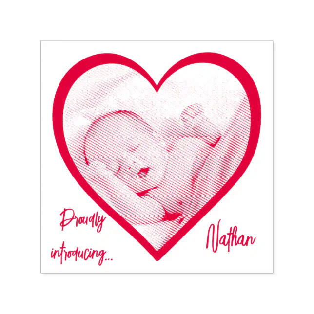 Birth announcement beautiful heart self-inking stamp