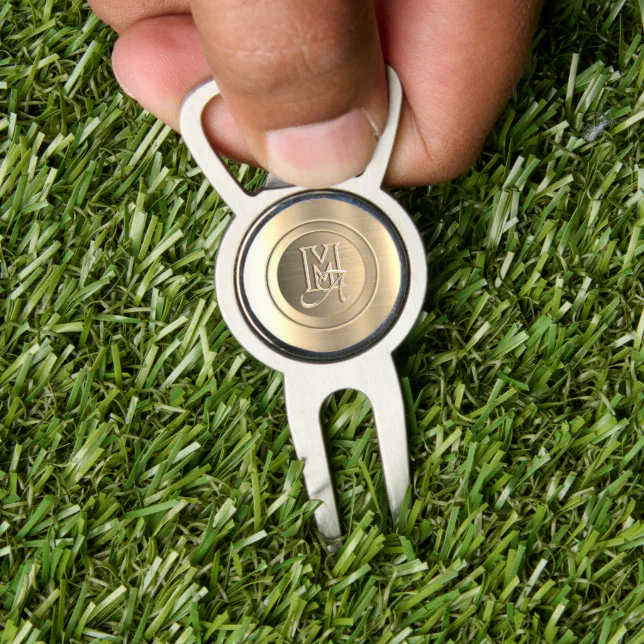 Metallic Gold Steel Engraved Monogram Divot Tool