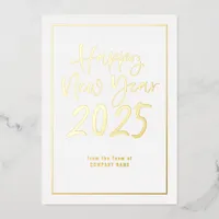 Script Border Logo QR Company Happy New Year 2025 Foil Holiday Card