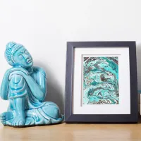 Teal and Black Marble Fluid Art Photo Print