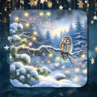 Christmas Owl in a Magical Winter Forest Square Sticker