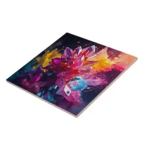 Stunning Explosion of Colorful Bismuth Crystals Ceramic Tile