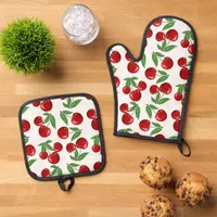 Red Cherries Graphic All Over Oven Mitt & Pot Holder Set