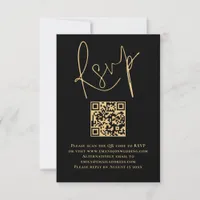 Elegant  Gold Script Black QR Code Wedding RSVP