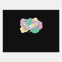 Skeleton Hands Heart With Abstract Coloured Backgr Sign