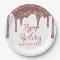 Luxury Rose Gold Sparkle Glitter Drips Birthday Paper Plates
