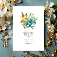 Turquoise and Gold Floral Wedding Invitation