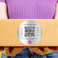 Silver glamorous business qr code instagram classic round sticker