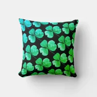 Irish Shamrock Green Blue Watercolor  Throw Pillow