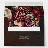 Dark Bold Floral Marsala Red Wedding Envelope