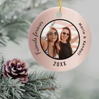 Best friends photo names rose gold ceramic ornament