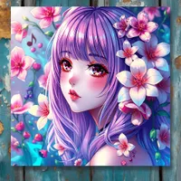 Beautiful Anime Girl with Purple Hair Poster