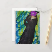 Pirate Lady With Purple Flower Face Mixed Media Postcard