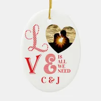 Christmas Love Heart Red Family Custom Photo Ceramic Ornament