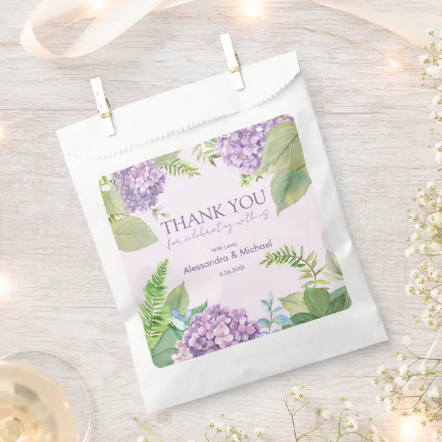 Watercolor Lavender Hydrangea Wedding Thank You Favor Bag