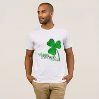 Green Glitter Shamrock Happy St Patrick’s Day T-S