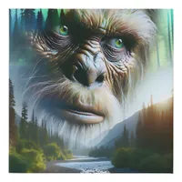 Bigfoot, Mountains, River and Forest Faux Canvas Print