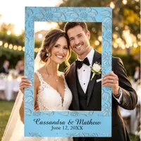 3D Sky Blue Daisies Personalized Wedding Photo Op Selfie Frame