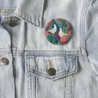 Elegant White Doves Pink Floral & Gold Geometric Button