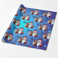 Watercolor Magical Santa Claus Smiling Rudolph Wrapping Paper